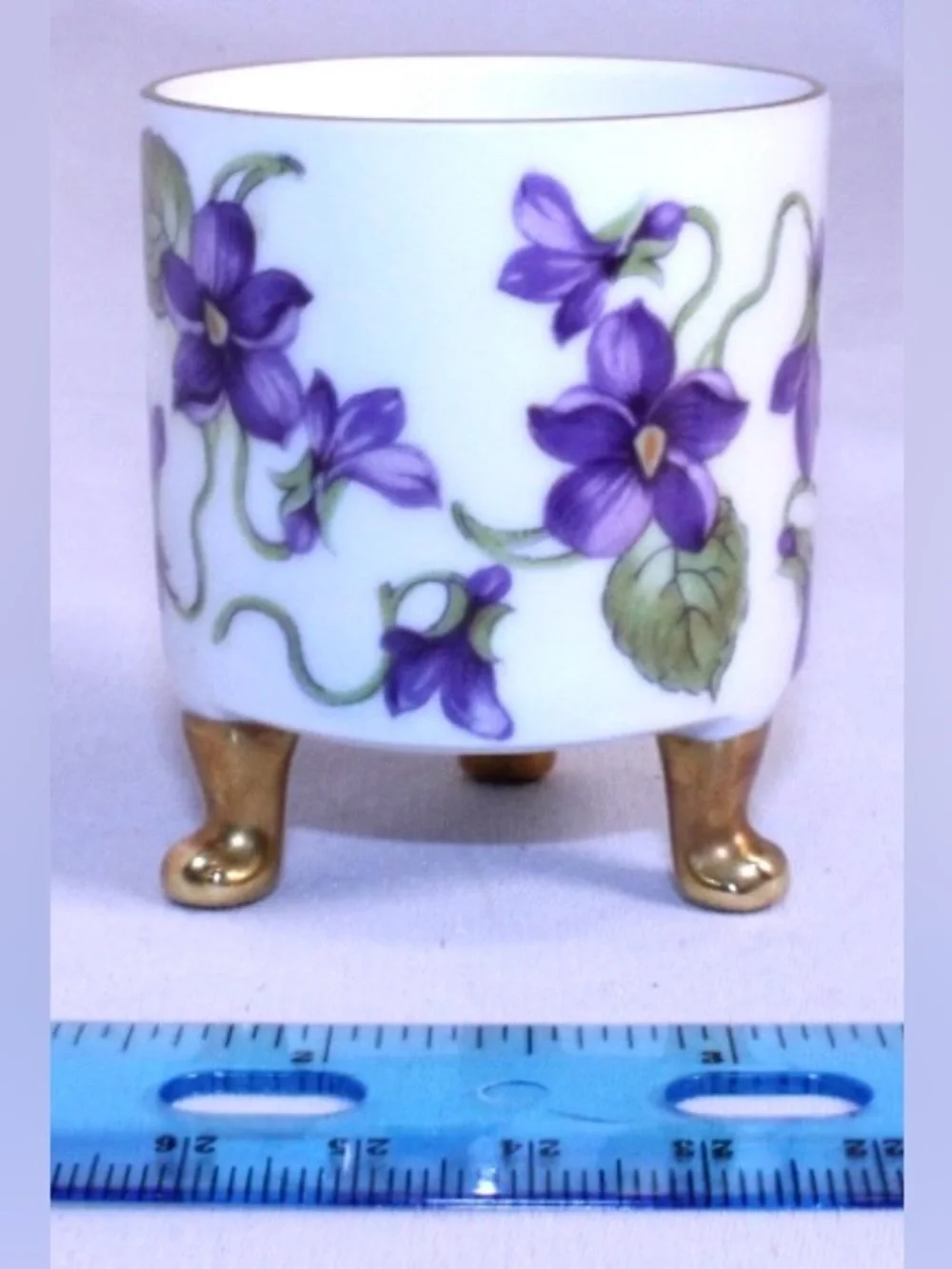 Vintage Mitterteich Bavaria Porcelain Violet Floral Footed Holder - Purple